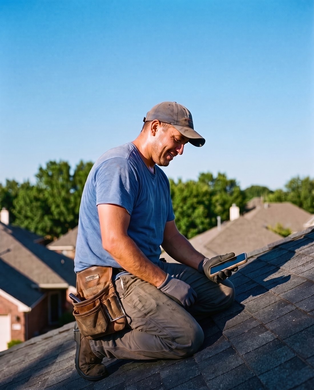 A crew member checking their pay on a phone