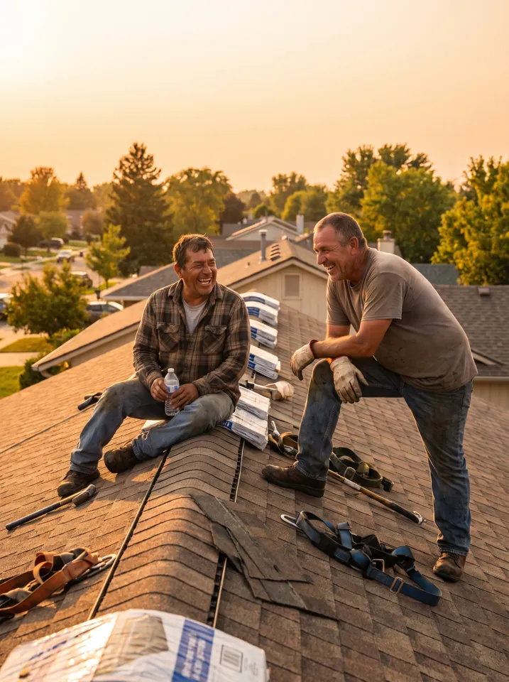 Roofing team member at work