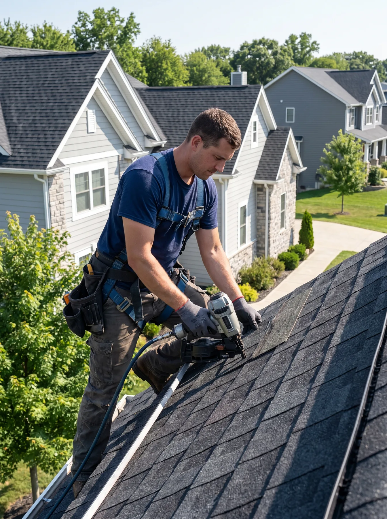 A roofing professional at work
