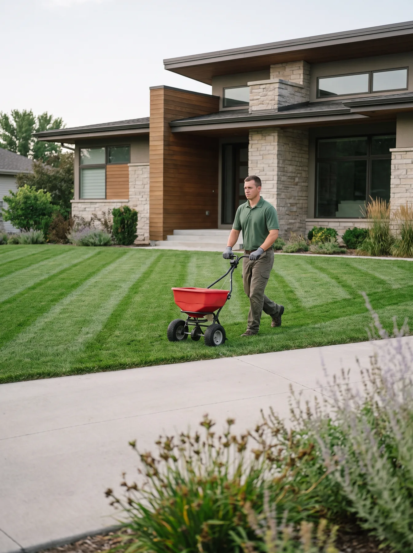 A lawn care professional at work